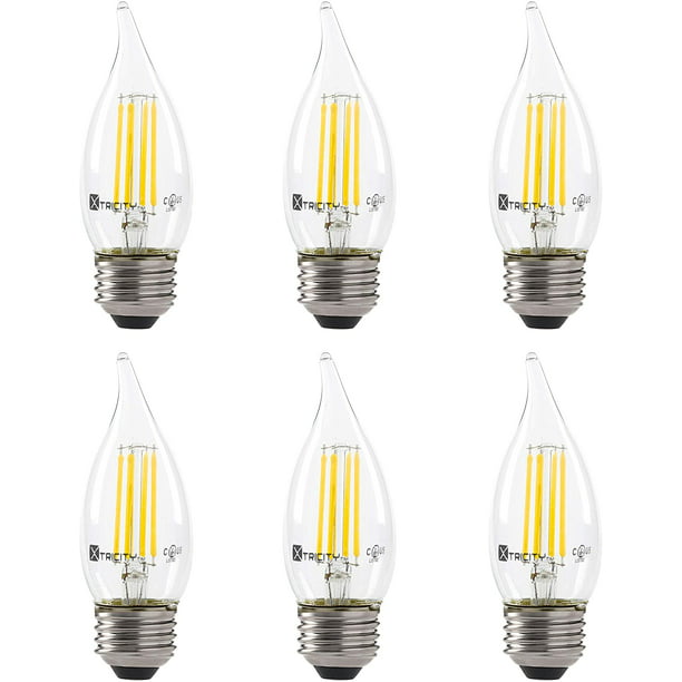 Dimmable 3000K Soft White Clear 120V 300 Lumens 6 Pack UL Listed E26 Medium Base 40W Equivalent LED 3.5W Flame Tip Clear Filament Chandelier Light Bulb Xtricity 